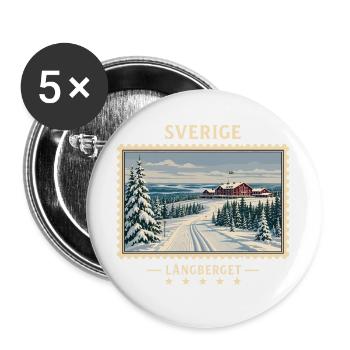 Schweden Långberget Winter Vintage Reisemarke - Buttons groß 56 mm (5er Pack) - Weiß - Vorne
