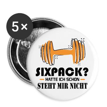 Sixpack hatte ich Boybuilder Sprüche Hantel - Buttons groß 56 mm (5er Pack) - Weiß - Vorne