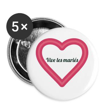 ES LEBE BRAUT UND BRÄUTIGAM. GERADE VERHEIRATET. Junggesellinnenabschied - Buttons groß 56 mm (5er Pack) - Weiß - Vorne