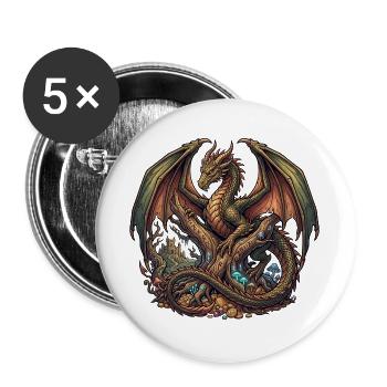 Feuerdrache im Schatzwald - Buttons groß 56 mm (5er Pack) - Weiß - Vorne
