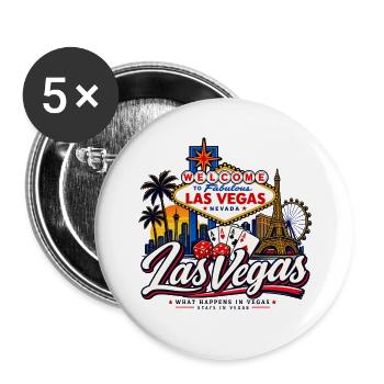 Las Vegas – What Happens in Vegas - Buttons groß 56 mm (5er Pack) - Weiß - Vorne