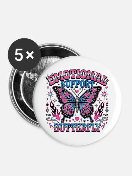Emotionale Unterstützung Butterfly Y2K - Buttons groß 56 mm (5er Pack) - Weiß