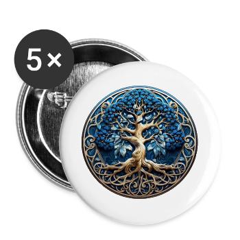 Blauer Lebensbaum Harmonie & Natur - Buttons groß 56 mm (5er Pack) - Weiß - Vorne