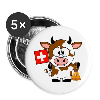 Schweizer Kuh mit glocke  - Buttons groß 56 mm (5er Pack) - Weiß - Vorne