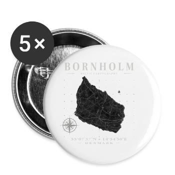 Bornholm Dänemark Koordinaten Kompass - Buttons groß 56 mm (5er Pack) - Weiß - Vorne