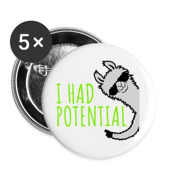 I Had Potential Ich Hatte Potenzial Lama Logo - Buttons groß 56 mm (5er Pack) - Weiß - Vorne