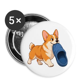 Corgi-Hausschuhdieb - Buttons groß 56 mm (5er Pack) - Weiß - Vorne