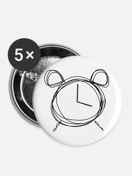 Wecker handgezeichnet - Buttons groß 56 mm (5er Pack) - Weiß
