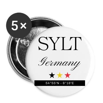 Sylt Deutschland Souvenir – Reise minimalistisch - Buttons groß 56 mm (5er Pack) - Weiß - Vorne