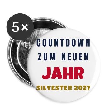 Countdown zum neuen Jahr Silvester 2027 Party - Buttons groß 56 mm (5er Pack) - Weiß - Vorne