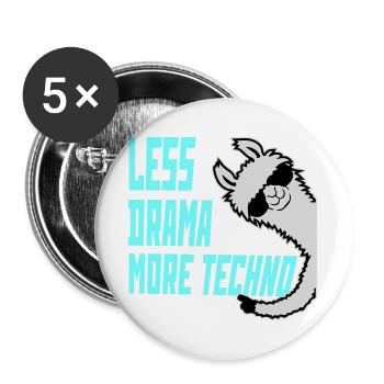 Less drama more techno Spruch Party Rave Cool Lama - Buttons groß 56 mm (5er Pack) - Weiß - Vorne