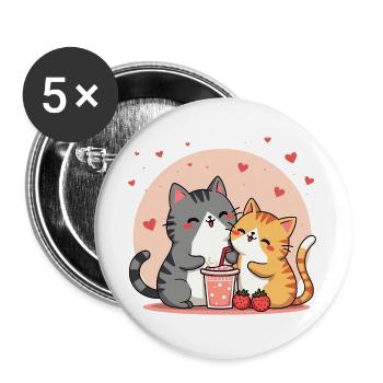 Katze, Süßes Kätzchen, Lustige Katze - Buttons groß 56 mm (5er Pack) - Weiß - Vorne