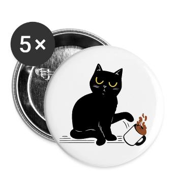 Funny Kaffee Katze, Küchen Katze, Sprüche Katzen - Buttons groß 56 mm (5er Pack) - Weiß - Vorne