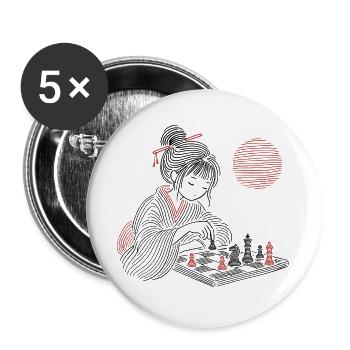 Roter Linienkreis und Spielfiguren - Buttons groß 56 mm (5er Pack) - Weiß - Vorne