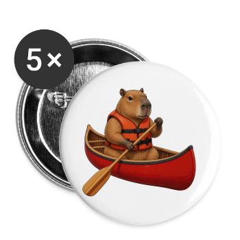 Capybara beim Kanufahren - Buttons groß 56 mm (5er Pack) - Weiß - Vorne