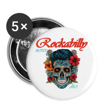 Rockabilly Never Dies – Floral Skull - Buttons groß 56 mm (5er Pack) - Weiß - Vorne