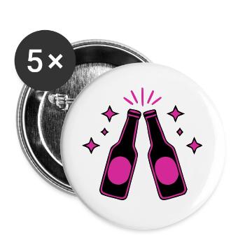 Bierflaschen Anstossen Icon - Buttons groß 56 mm (5er Pack) - Weiß - Vorne
