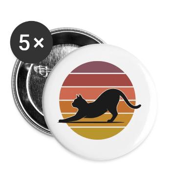 Katze im Sonnenuntergang Stretch - Buttons groß 56 mm (5er Pack) - Weiß - Vorne