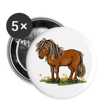 Pony mit Löwenzahn - Buttons groß 56 mm (5er Pack) - Weiß - Vorne