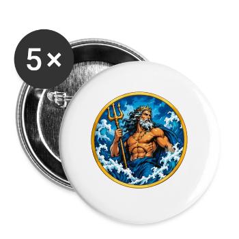 Poseidon im Sturm: Meeresgott im Kreis - Buttons groß 56 mm (5er Pack) - Weiß - Vorne