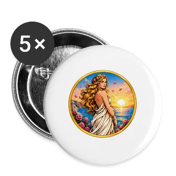 Sonnenuntergangsgöttin mit Rosen - Buttons groß 56 mm (5er Pack) - Weiß - Vorne