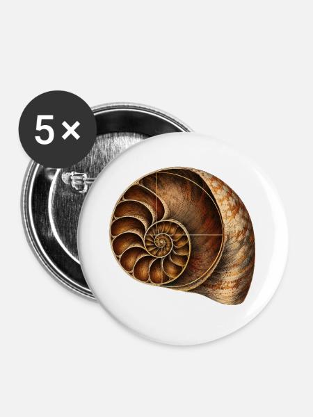 Fibonacci Spirale - Buttons groß 56 mm (5er Pack) - Weiß