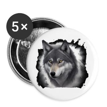 Wolfportrait mit Nebelschwaden - Buttons groß 56 mm (5er Pack) - Weiß - Vorne