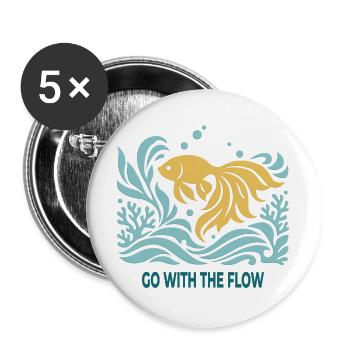 Go With The Flow – Goldfisch im Wasser - Buttons groß 56 mm (5er Pack) - Weiß - Vorne