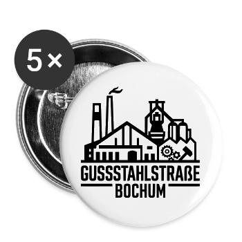 Gussstahlstraße Bochum Ruhrpott Industrie T-Shirt - Buttons groß 56 mm (5er Pack) - Weiß - Vorne
