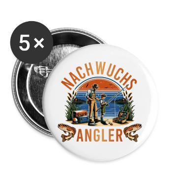 Nachwuchsangler Vater Sohn Angeln mit Rute - Buttons groß 56 mm (5er Pack) - Weiß - Vorne