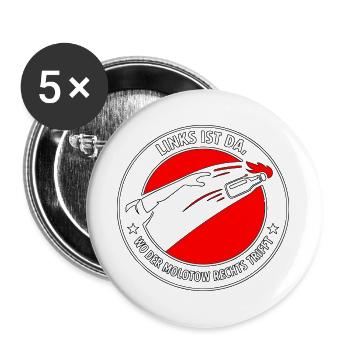 Molotow Logo: Links Ist Da - Buttons groß 56 mm (5er Pack) - Weiß - Vorne