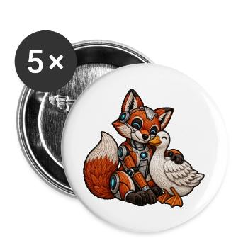 Roboter-Fuchs mit Ente   - Buttons groß 56 mm (5er Pack) - Weiß - Vorne