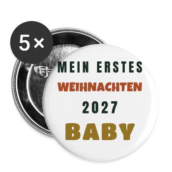 Mein erstes Weihnachten 2027 Baby Geschenk - Buttons groß 56 mm (5er Pack) - Weiß - Vorne
