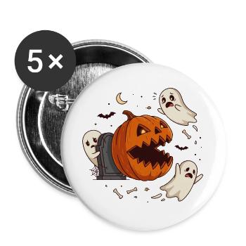 Lustiger Halloween Kürbis erschreckt Geister - Buttons groß 56 mm (5er Pack) - Weiß - Vorne