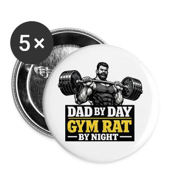 Gym Dad By Day Gym Rat By Night Motiv - Buttons groß 56 mm (5er Pack) - Weiß - Vorne