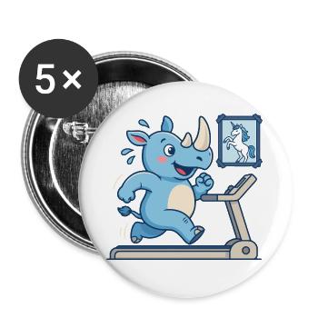  Nashorn Beim Lauftraining Mit Einhorn Fitness - Buttons groß 56 mm (5er Pack) - Weiß - Vorne