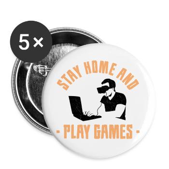 Bleib zu Hause und spiel Spiele VR Tee - Buttons groß 56 mm (5er Pack) - Weiß - Vorne