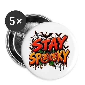 Gruselig Halloween Party Stay Spooky Kürbis Spinne - Buttons groß 56 mm (5er Pack) - Weiß - Vorne