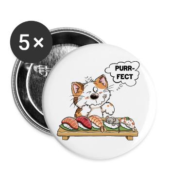 Purrfect Katze mit Sushi und Maus – Katzenhumor - Buttons groß 56 mm (5er Pack) - Weiß - Vorne