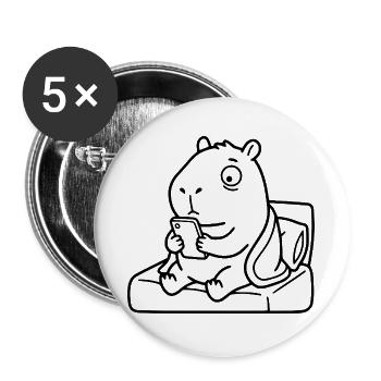 Müde Capybara scrollt Handy Schlafenszeit-Linien-Kunst - Buttons groß 56 mm (5er Pack) - Weiß - Vorne