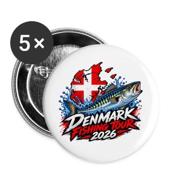 Dänemark Angeltour 2026 Makrele - Buttons groß 56 mm (5er Pack) - Weiß - Vorne