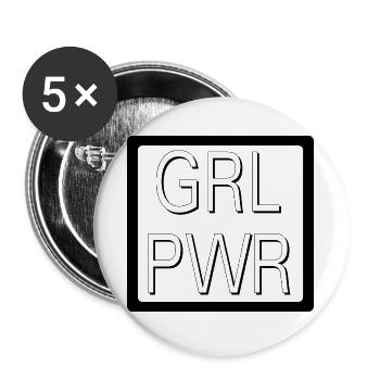 GRL PWR Feminist Girl Power Design - Buttons groß 56 mm (5er Pack) - Weiß - Vorne