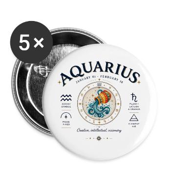 Aquarius Zodiac Astrologisches Himmlisches Horoskop - Buttons groß 56 mm (5er Pack) - Weiß - Vorne