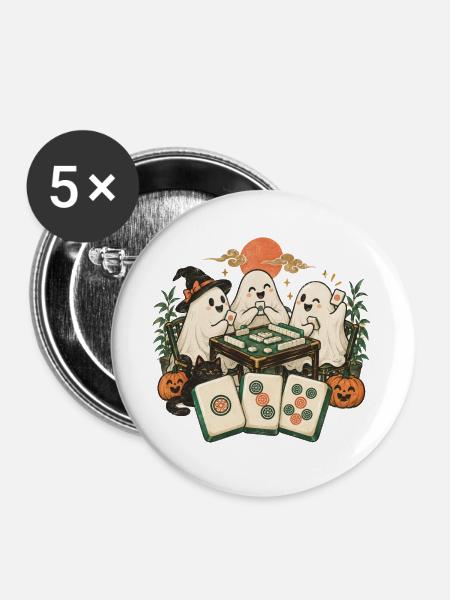 Geister-Mahjong-Nacht - Buttons groß 56 mm (5er Pack) - Weiß