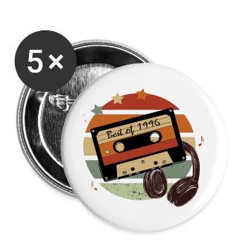 30. Geburtstag Jahrgang 1996 Retro Kassette - Buttons groß 56 mm (5er Pack) - Weiß - Vorne