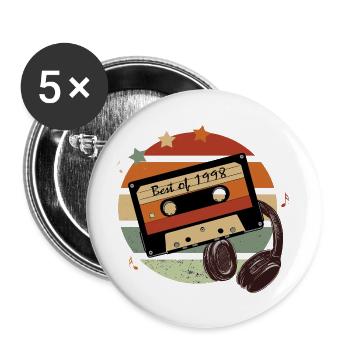28. Geburtstag Jahrgang 1998 Retro Kassette - Buttons groß 56 mm (5er Pack) - Weiß - Vorne