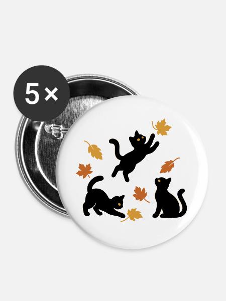 Schwarze Katzen Herbstblätter fallen - Buttons groß 56 mm (5er Pack) - Weiß