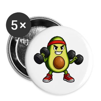 Avocado Fitnesskraft im Gym - Buttons groß 56 mm (5er Pack) - Weiß - Vorne