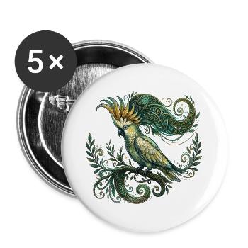 Celtic Moon Kakadu – Verzauberte Nymphensittich-Fantasie - Buttons groß 56 mm (5er Pack) - Weiß - Vorne