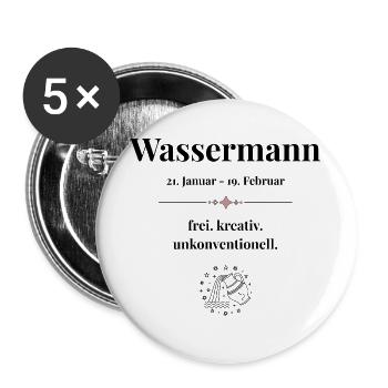 Sternzeichen Wassermann – Datum & Eigenschaften - Buttons groß 56 mm (5er Pack) - Weiß - Vorne